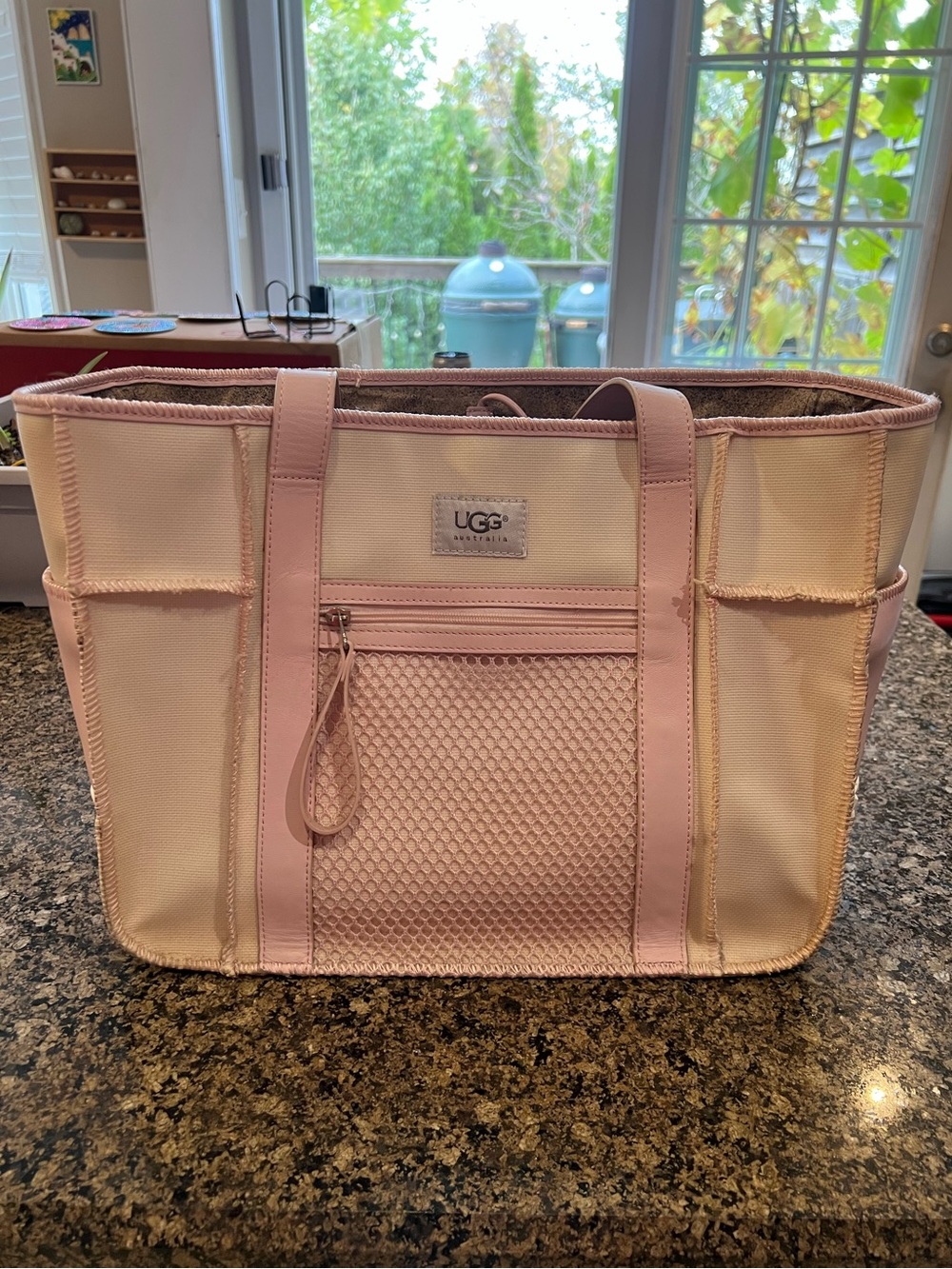 Vintage UGG Two-Tone Pink and Cream Canvas Tote with Front Zip Pocket